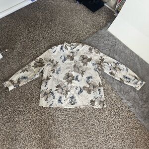 Alfred Dunner Beige and Navy Floral Blouse
